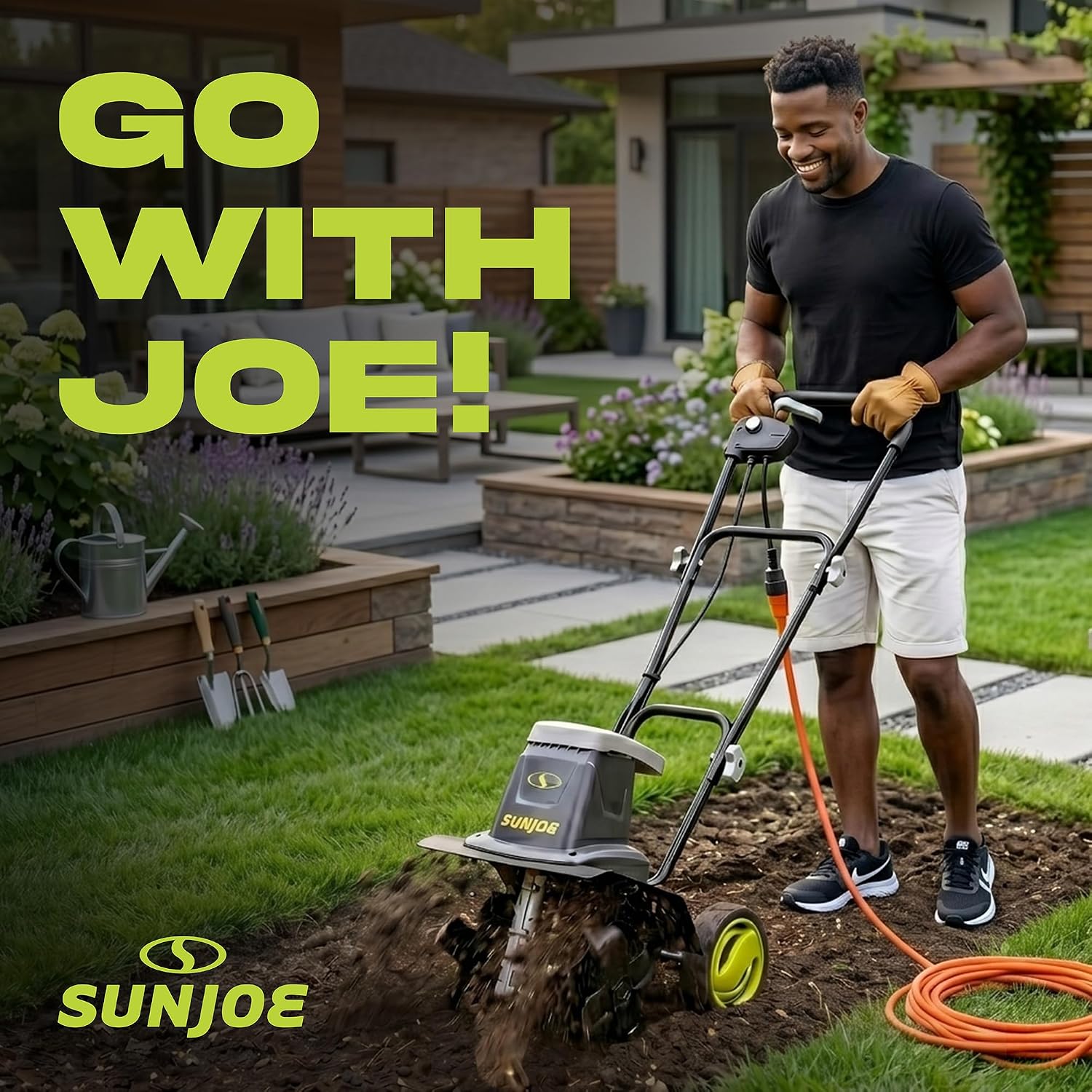 Sun Joe Electric Garden Tiller and Cultivator with 3 Position Height Adjustment Maximum 12-inch Cultivating Width and 8
