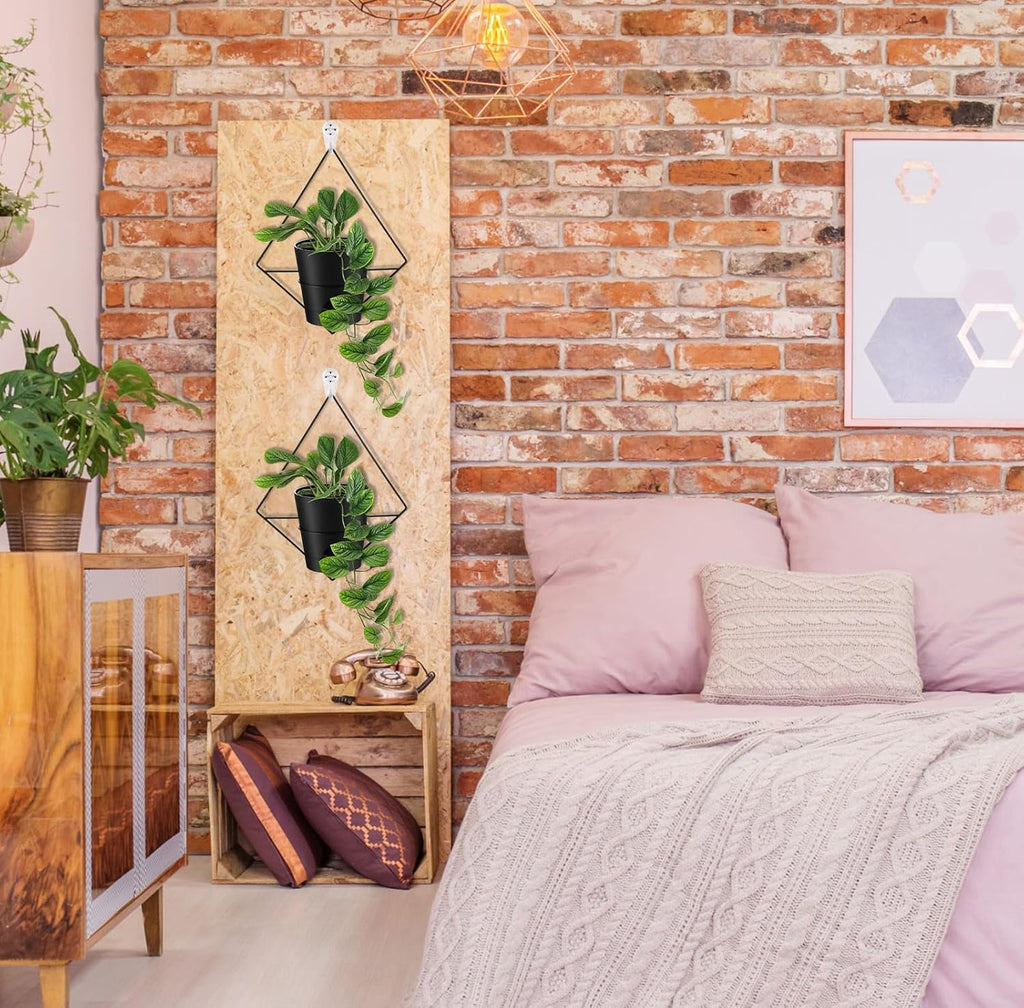 6 Sets Wall Planters for Indoor Plants Hanging Wall Planter with Metal Holder Geometric Self Watering Wall Pots Mounted