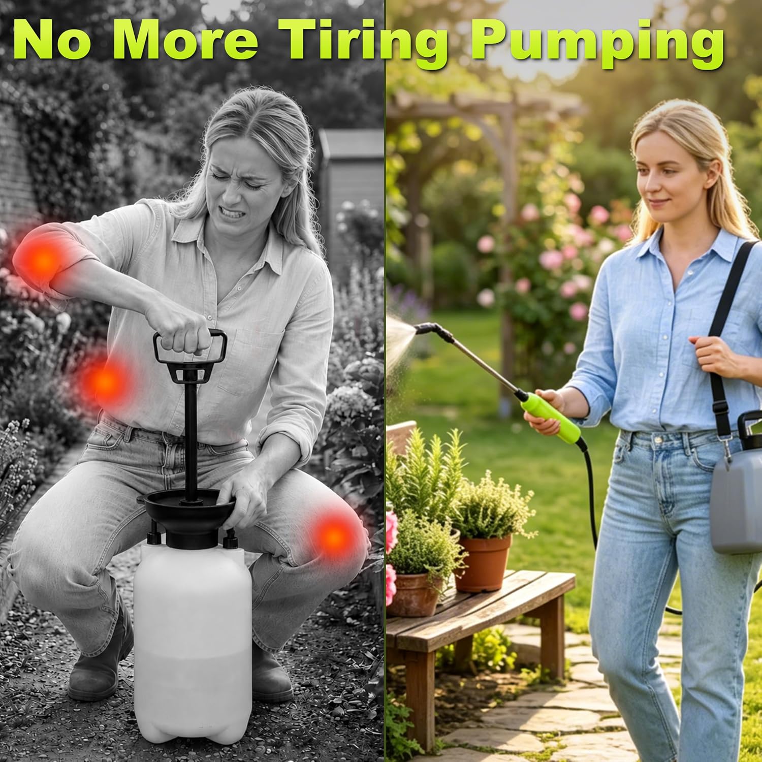 Sprayer 1.35 Gallon Battery Powered Sprayer, Covers 3,000 Sq Ft per Tank | Electric Sprayer with 3 Interchangeable