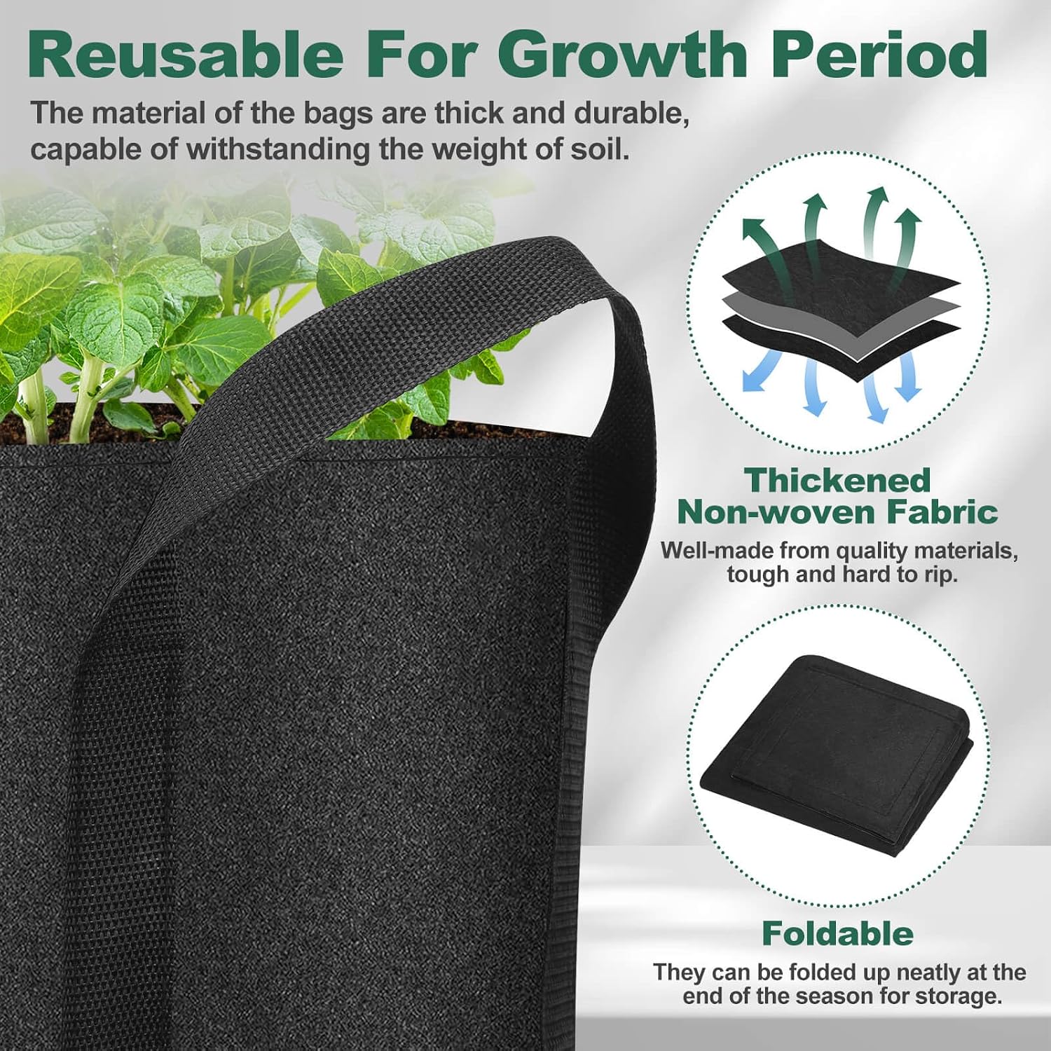 Lezmarket 5 Pack 10 Gallon Potato Grow Bags, Nonwoven Fabric Garden Planters with Reinforced Handle, Large Pots for
