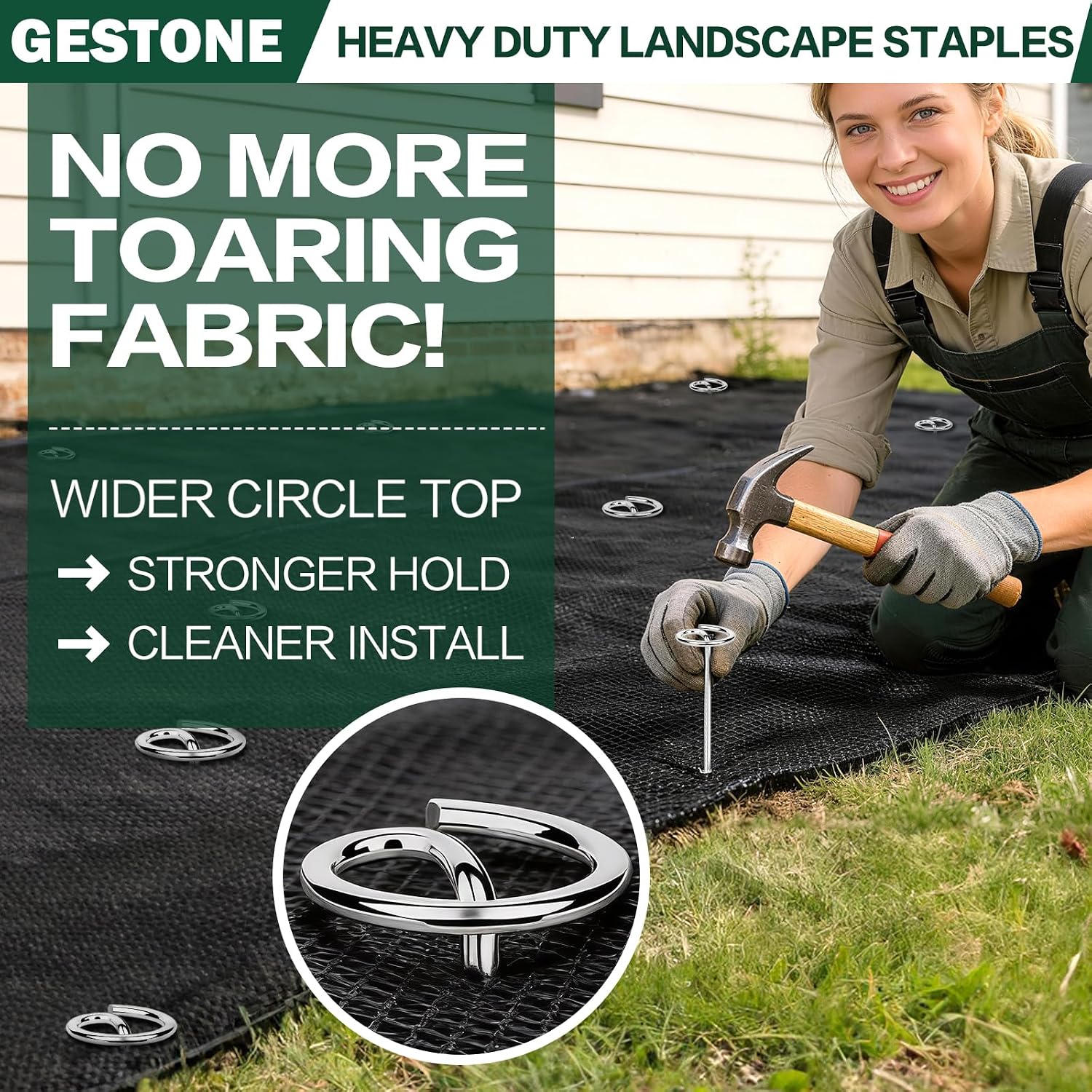 Landscape Staples Pins 120 Pack, 8 Gauge 6 Inch Heavy Duty Galvanized Weed Barrier Pins, Circle Top Garden Stakes with
