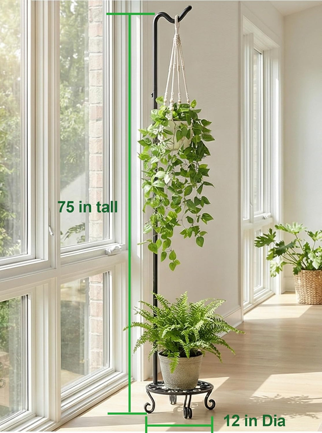 75'' Tall Shepherd's Hook with Base Adjustable Height Indoor Outdoor | Heavy Duty Base,Stable Outdoor Garden Hook,For