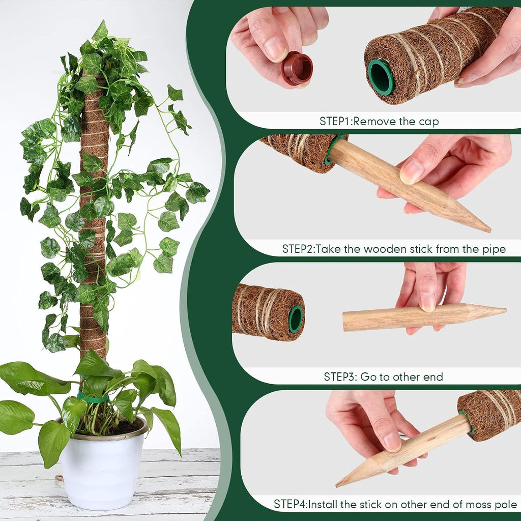 30 Pcs Moss Pole for Plants Monstera 16.5 Inch Coir Poles Bendable Monstera Plant Support with 10 Pcs 6.56 Feet Jute