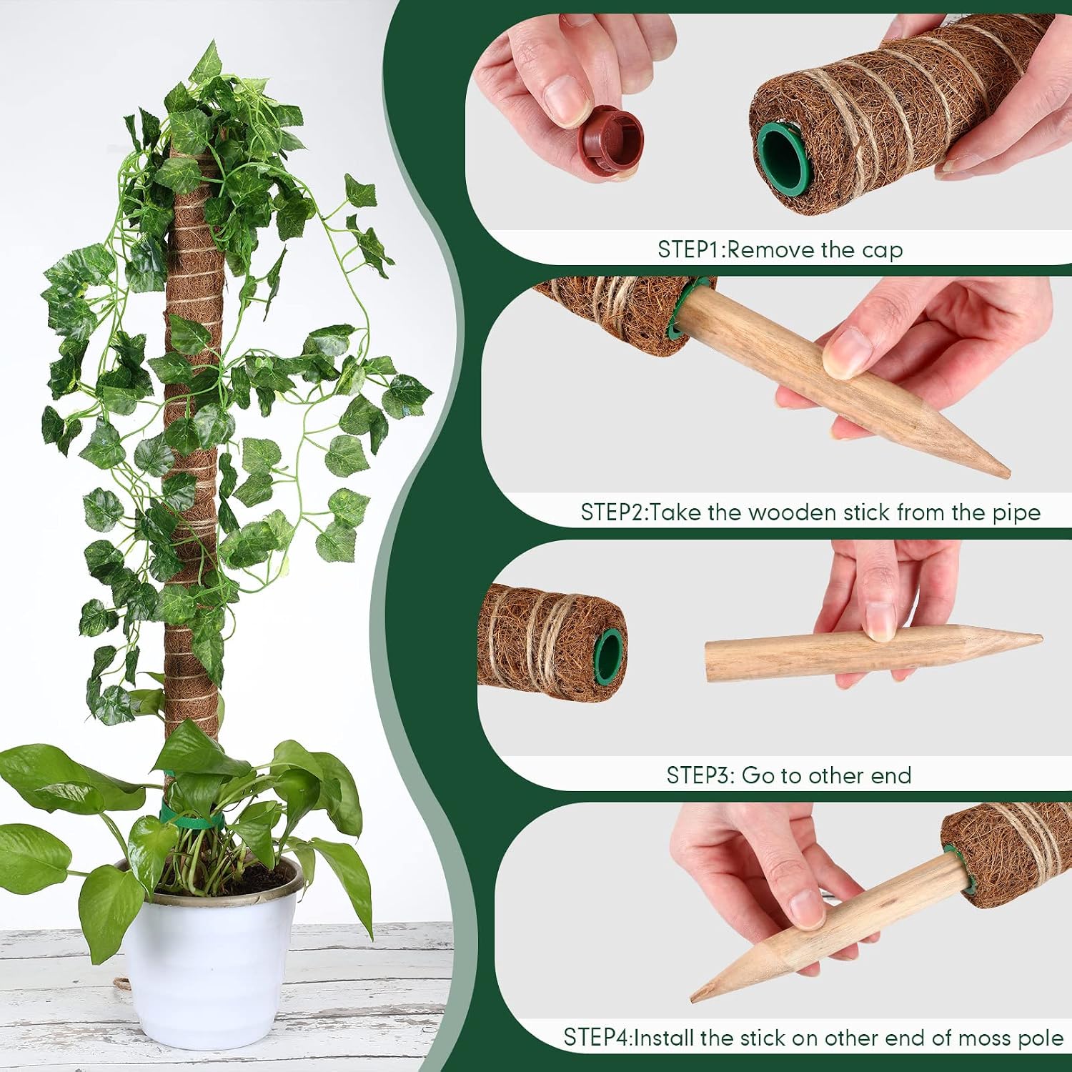 30 Pcs Moss Pole for Plants Monstera 16.5 Inch Coir Poles Bendable Monstera Plant Support with 10 Pcs 6.56 Feet Jute