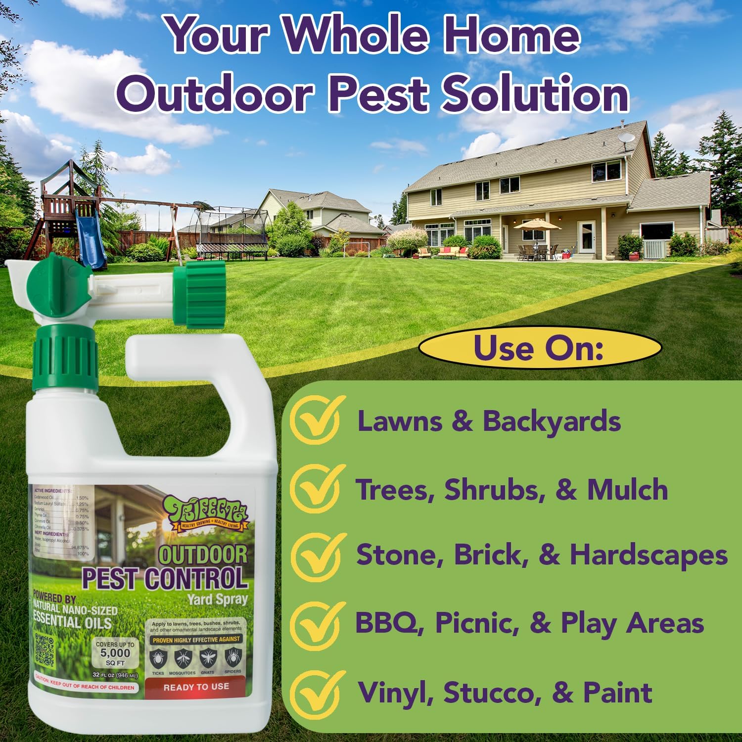 Trifecta Ready-to-Use Outdoor Pest Control Spray | 32 oz | Essential-Oil Yard Spray For Mosquitoes, Ants, Fleas, Ticks
