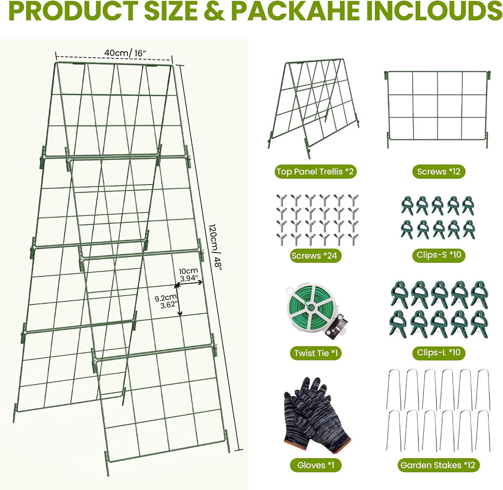 2 Pack Heavy Duty Adjustable A-Frame Trellis for Climbing Plants,48"x16", Rust-Proof Metal Garden Trellis with Dense