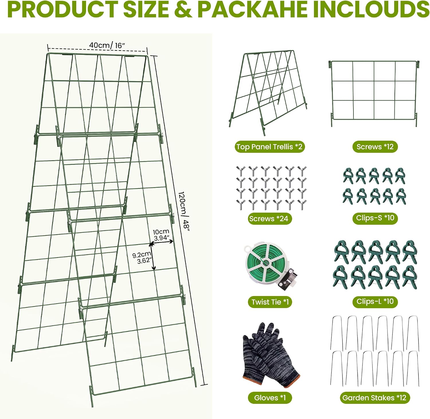 2 Pack Heavy Duty Adjustable A-Frame Trellis for Climbing Plants,48"x16", Rust-Proof Metal Garden Trellis with Dense