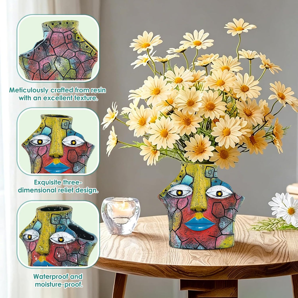 Buachois Abstract Face Planter Three Hole Pots for Plants Artistic Flowerpot for Indoor Outdoor Garden Decor
