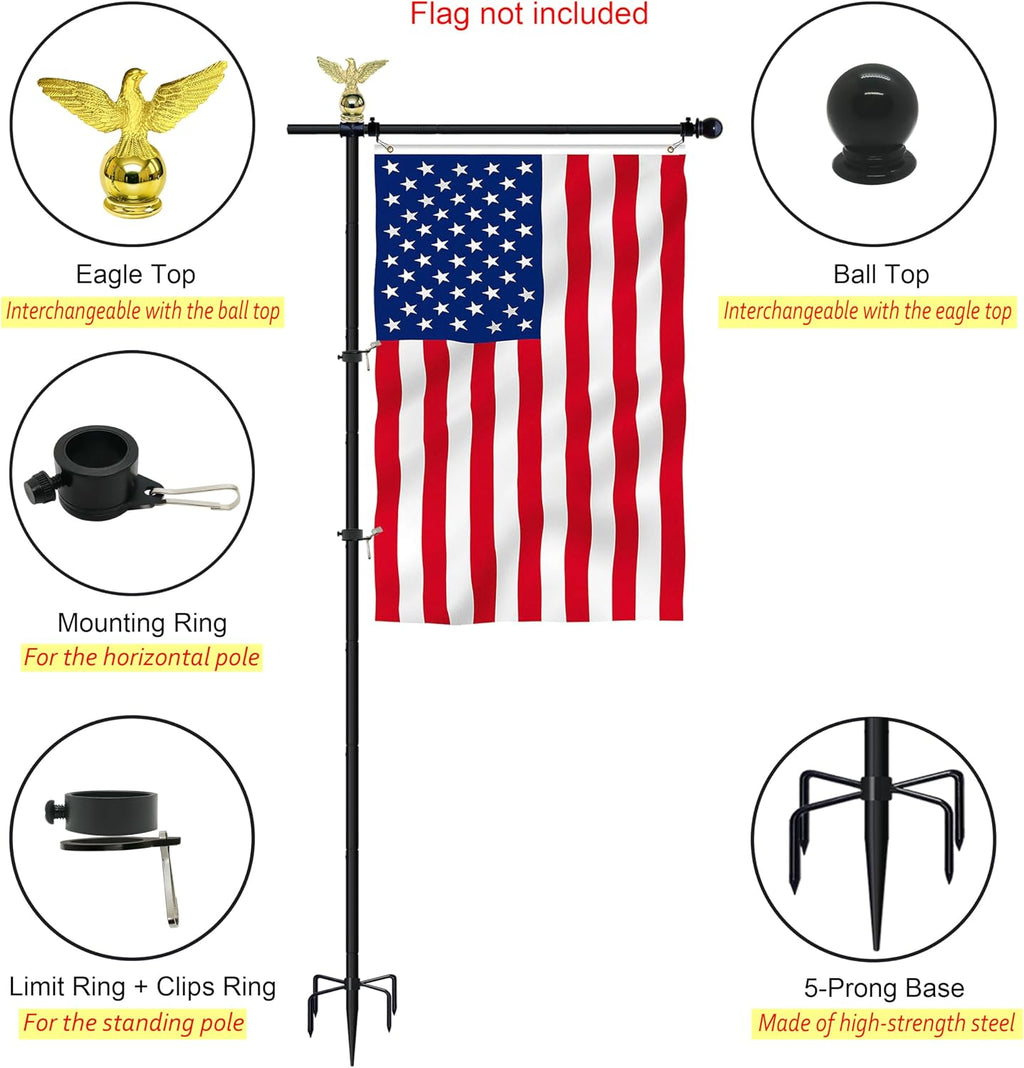 10FT Adjustable Garden Flag Pole Stand for Outdoor, Yard, Lawn | For 3x5 Feet & 28x40 Inch Flags, Heavy Duty Free