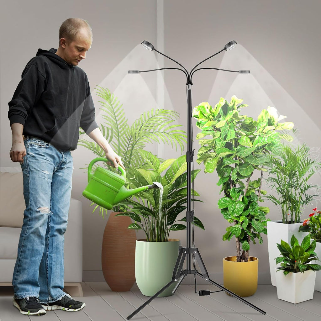 SANSI Grow Light for Indoor Plants, 40W 4-Head Tripod Stand Plant Light | Wide Coverage, Large Plants, 35"-65"