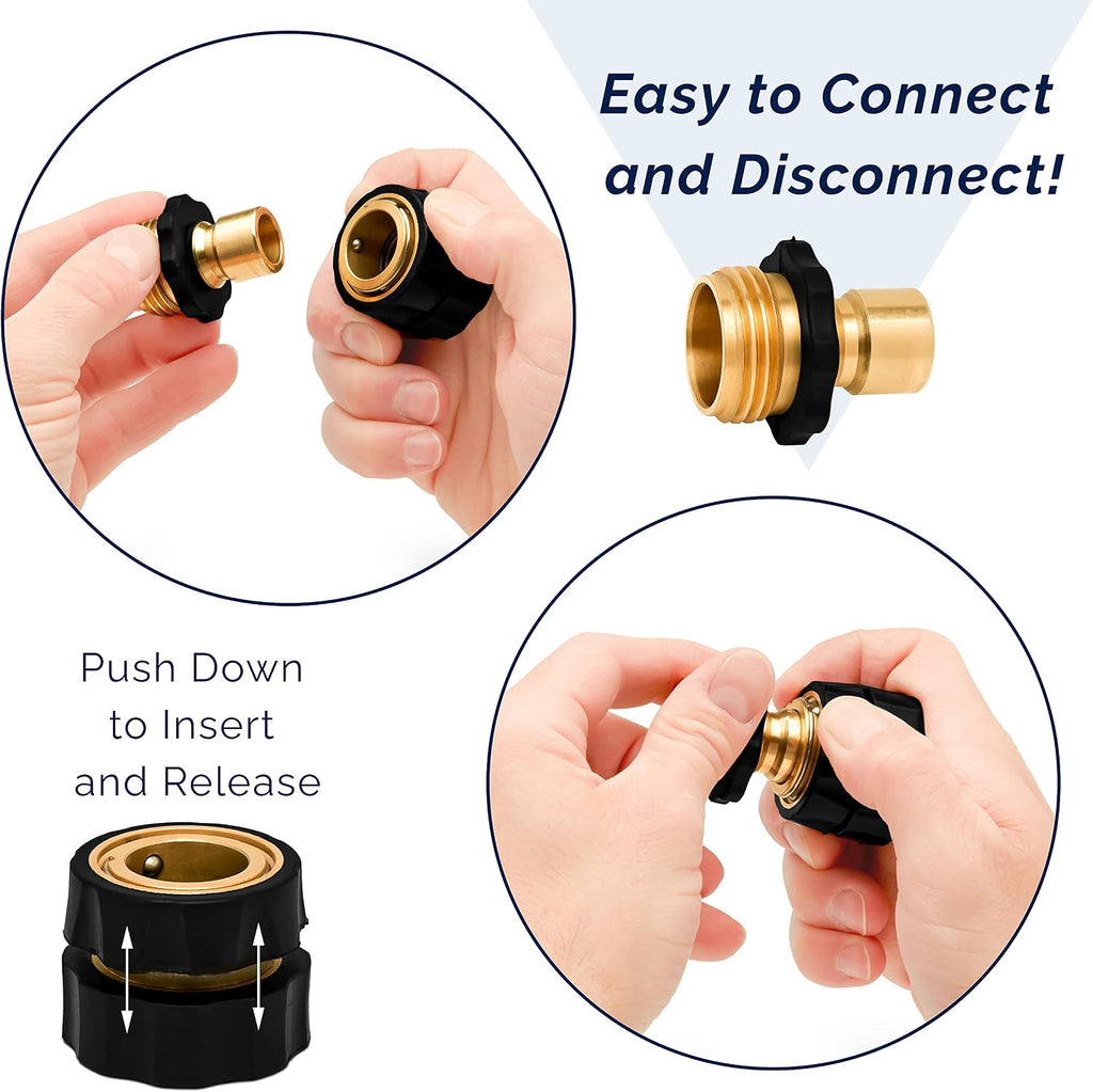 Brass Leak Resistant Garden Quick Connect & Disconnect Water Hose End Fittings, Female & Male Quick Release 3/4 Inch