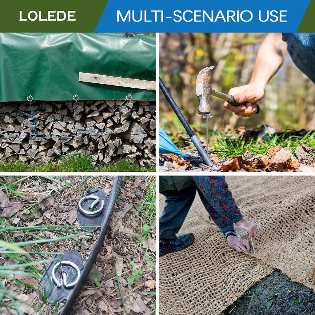 Landscape Staples Set（100Pcs） Thickened 6 Inch 8 Gauge Galvanized Garden Pins Set, Anti-Rust Heavy Duty Circle Top