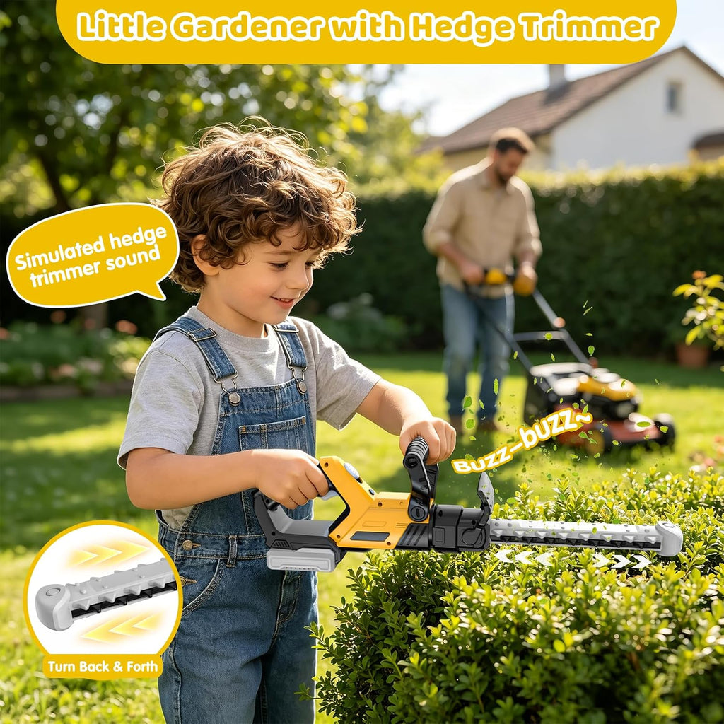 3-IN-1 Toddler Tool Set, Weed Wacker Toy, Kids Leaf Blower & Hedge Trimmer | Kids Garden Tool Set with Sounds & Lights