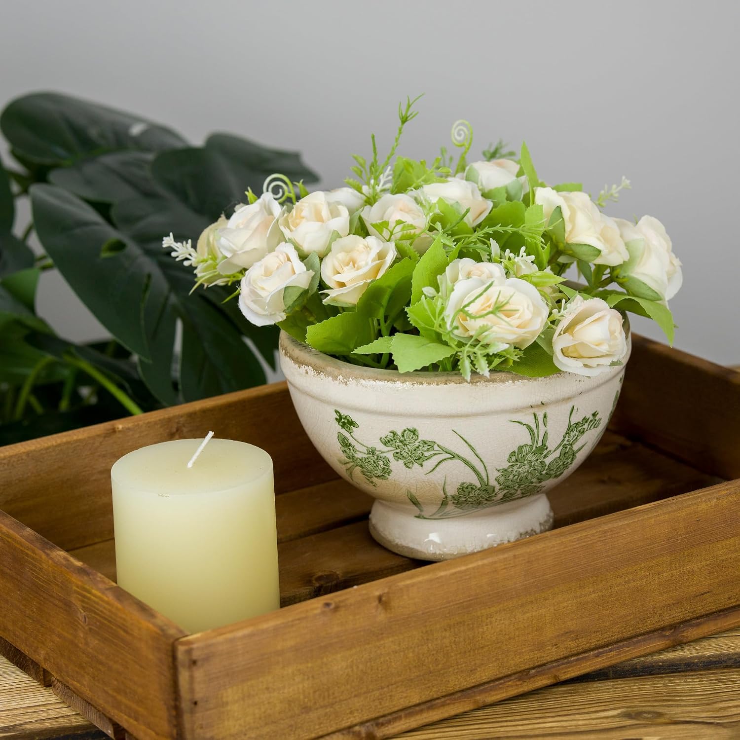 Dosayes Vintage Ice Crackle Grazd Ceramic Flower Pot with Drainage Holes, 4.33 Inch Rustic Planter for Indoor Plants