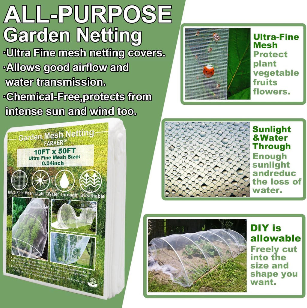 Garden Pest Netting, 10x50Ft Insect Barrier Plant Covers Net | Ultra Fine Mesh Protection Netting for Vegetable Fruits