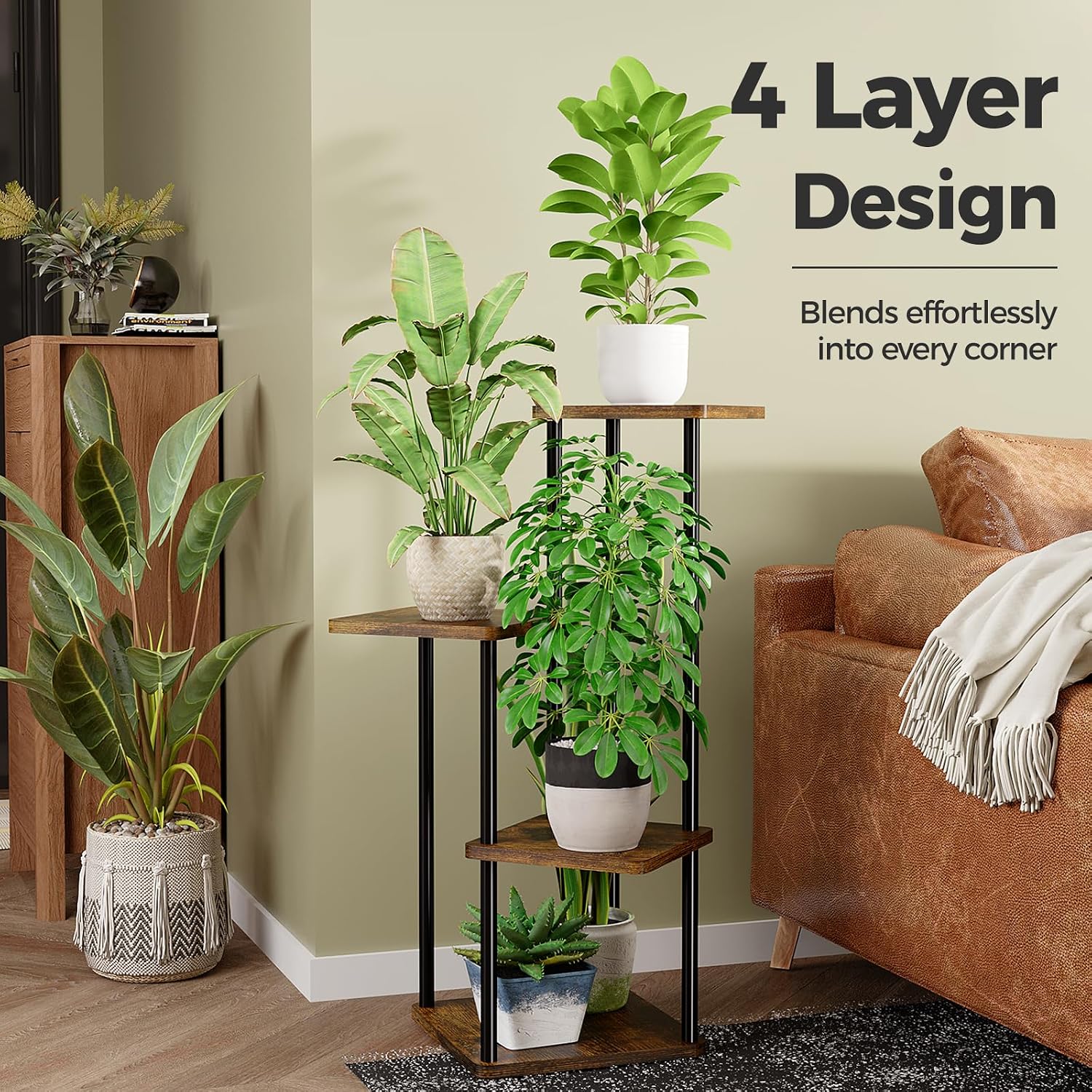 Bamworld Small Plant Stand Corner Plant Shelf for Indoor Plants | 4 Tier Flower Stand Wooden Plant Holder for Balcony