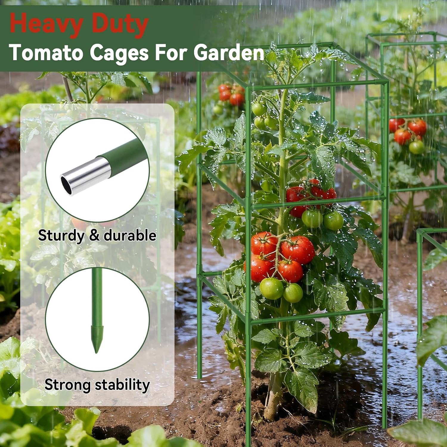 4 Pack 45" Tomato Cages for Garden, Heavy Duty Adjustable Plant Support | For Climbing Plants and Vegetables