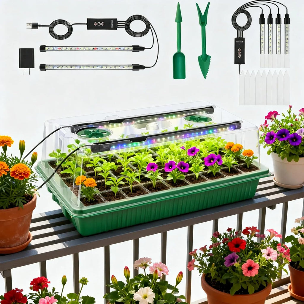 Seed Starter Tray with Timed Grow Light, 2 Pack 80 Cells Plant Starter Tray Seedling Starter Kit with Humidity Domes