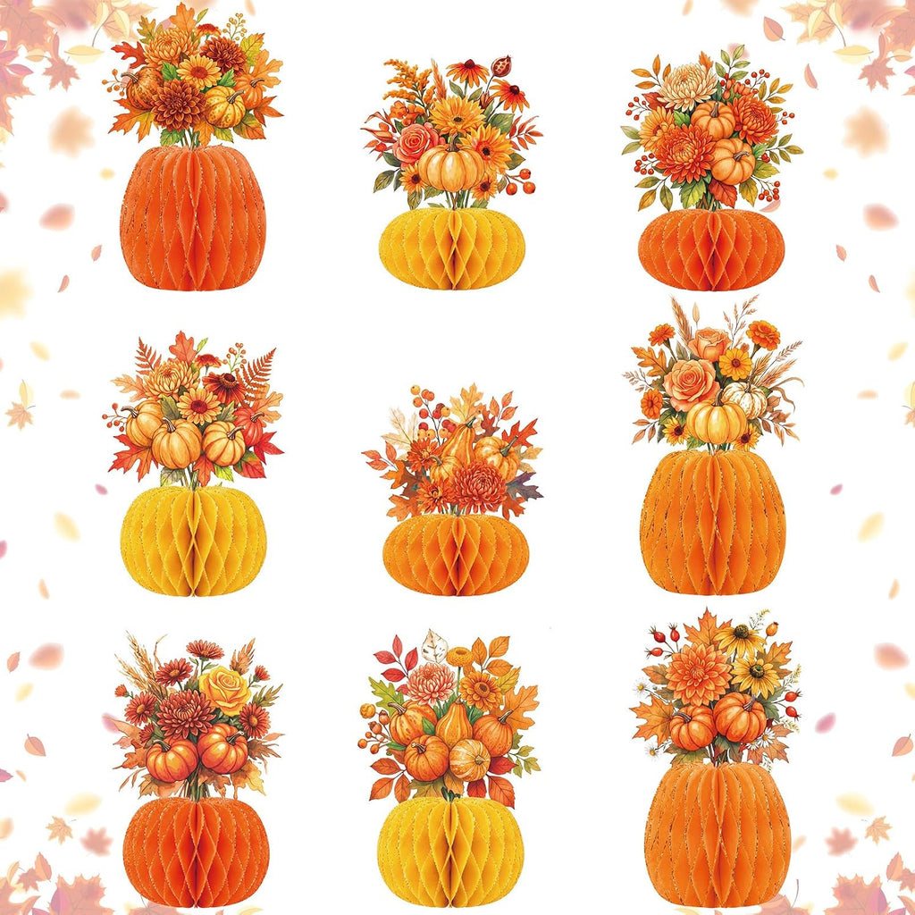 AmazingSpark 9 Pcs Fall Paper Honeycomb Centerpiece for Table Flower Decor