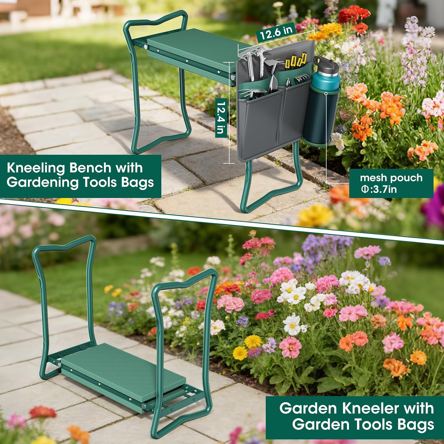 OAOA innovation 2-in-1 Garden Kneeler with Umbrella, Kneeling Bench & Grey Umbrella, Portable Stool 330lb Capacity