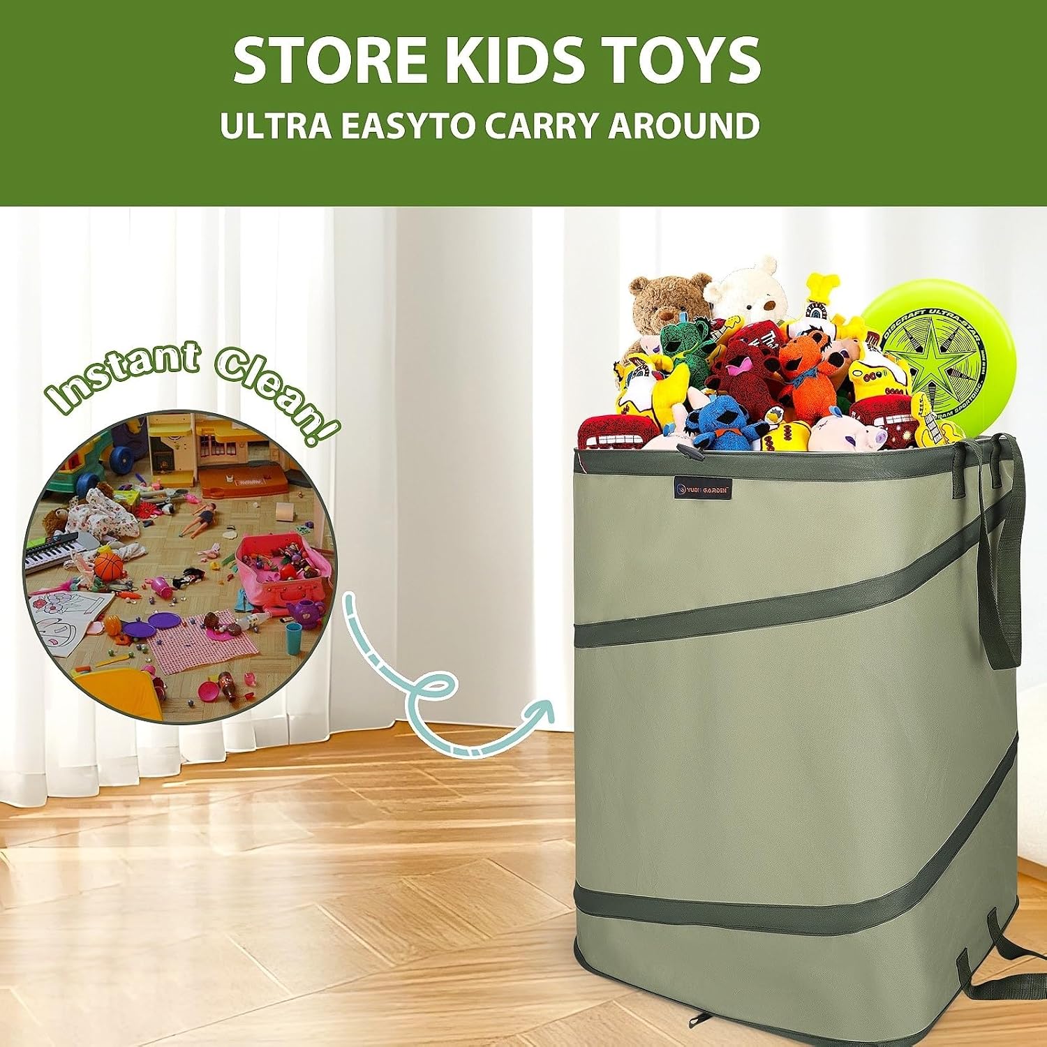 YUDI & GARDEN 46 Gallon Square Collapsible Yard Waste Containers | Collapsible Trash Can, For Collecting Weeds, Leaf