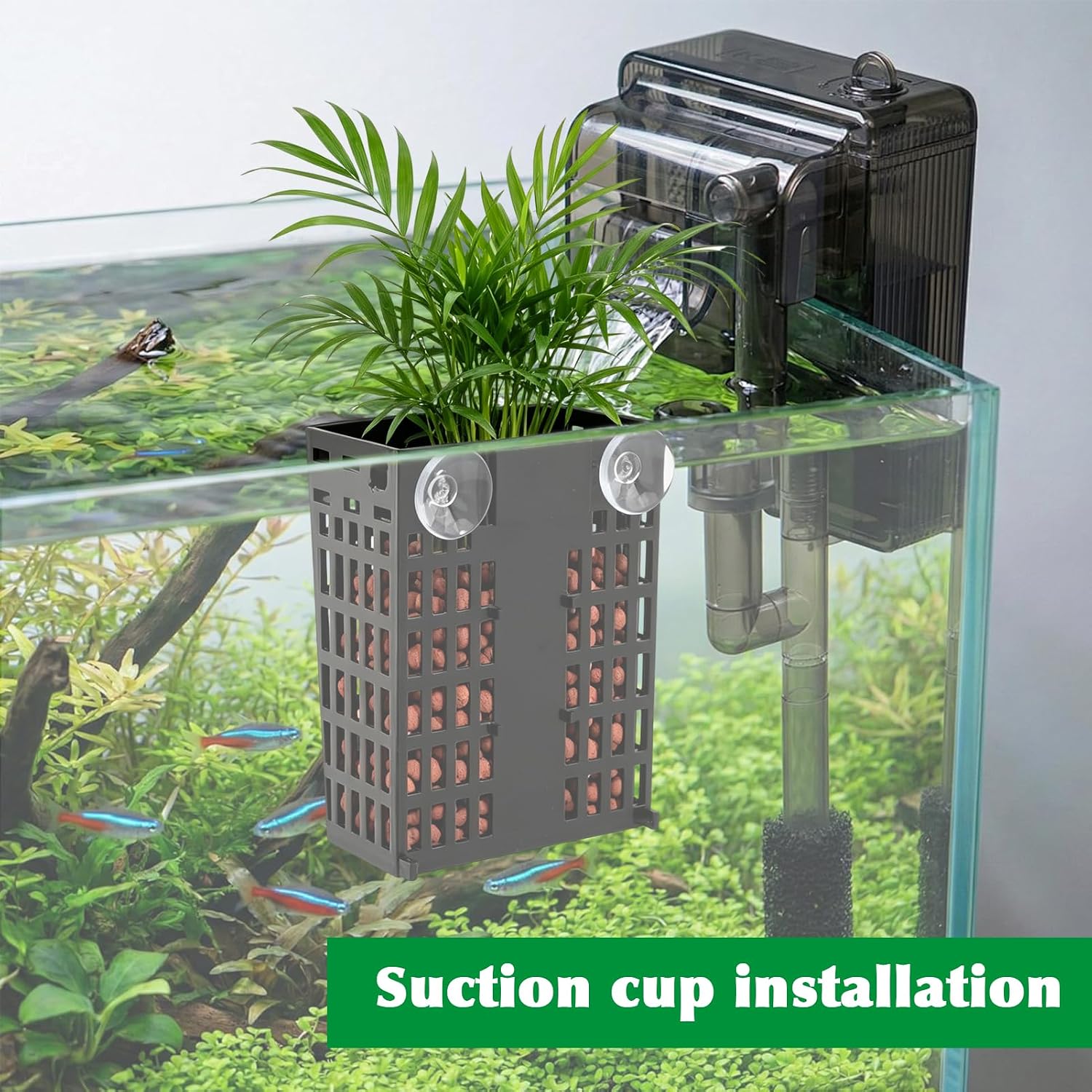 4 Pack Adjustable Aquarium Plant Holders, Hanging Hydroponic Baskets | Fish Tank Plant Holder with Plant Fixing Clips