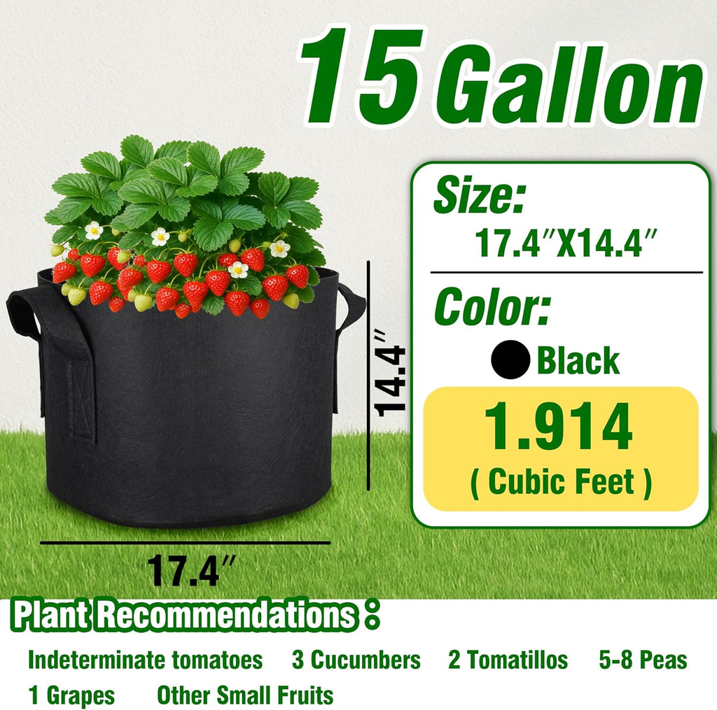 12-Pack 15 Gallon Grow Bags | Heavy Duty Fabric Pots with Durable Handles, Reusable Plant Bags for Vegetable, Flowers
