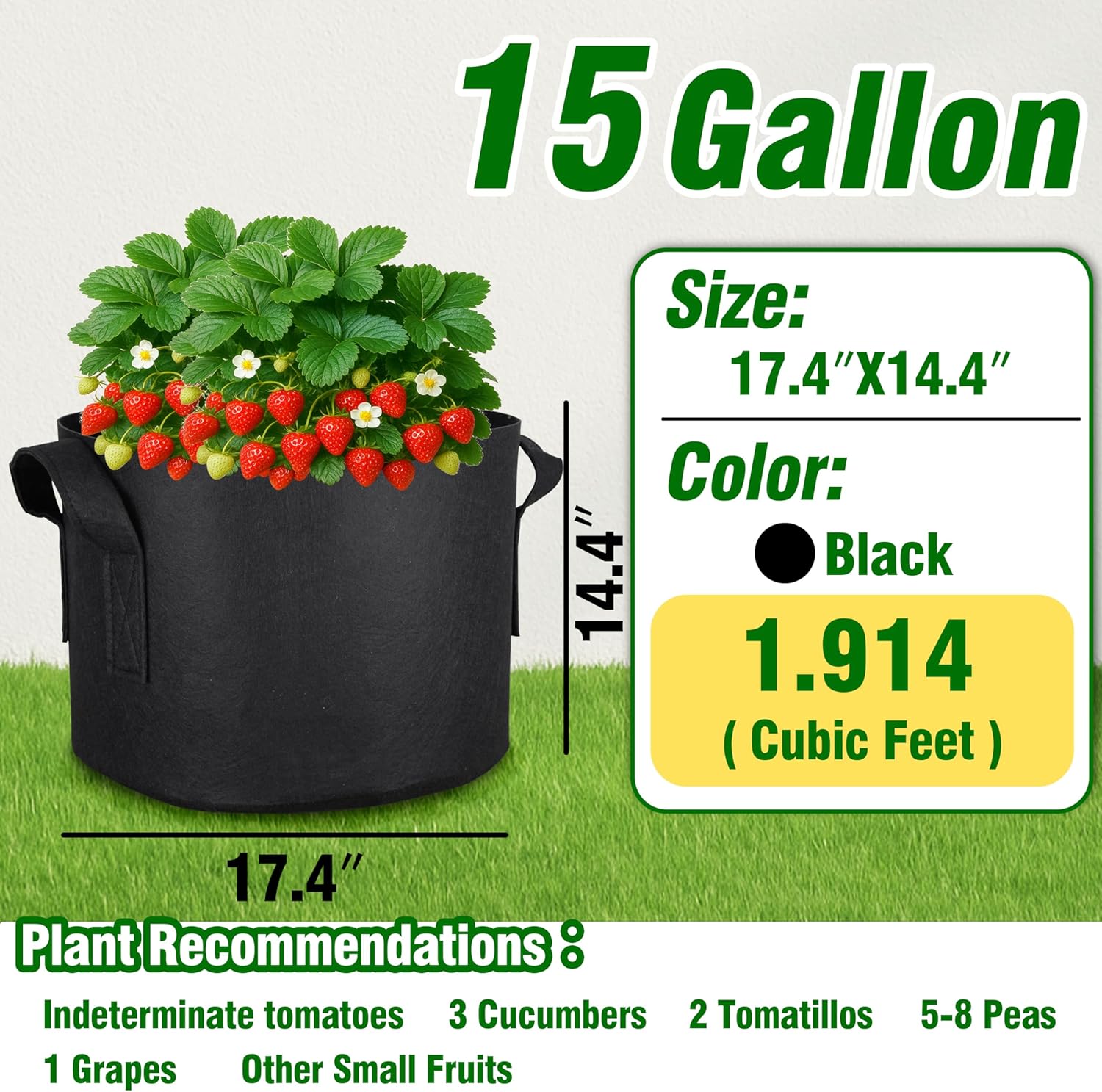 12-Pack 15 Gallon Grow Bags | Heavy Duty Fabric Pots with Durable Handles, Reusable Plant Bags for Vegetable, Flowers
