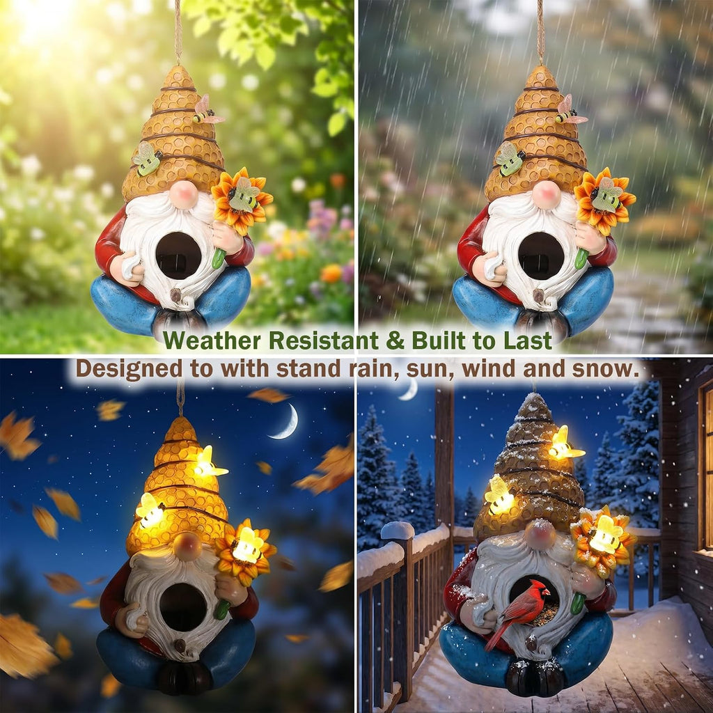 Yinns Bird House, Decorative Hanging Solar Gnome Birdhouse for Garden Decor | Birdhouses for Outdoors, Hanging Funny