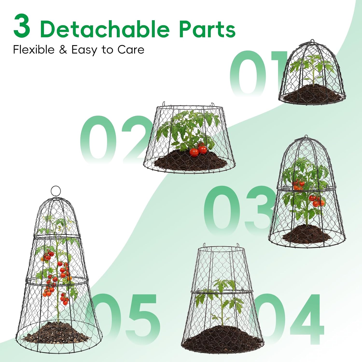 SPECILITE 6 Pack 14"×14"×20" Garden Cloches for Plants with 3 Split Design | Rustproof, with Ground Stakes, Sturdy