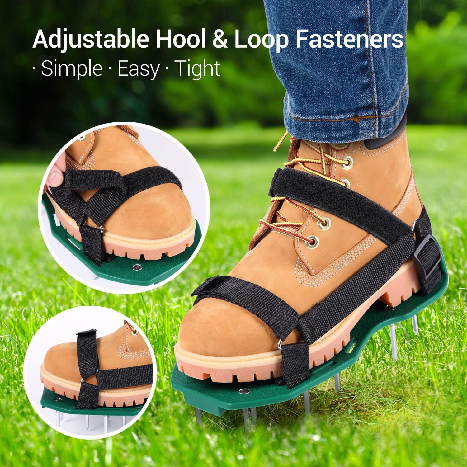 Ohuhu Lawn Aerator Shoes with Hook & Loop Straps, All New Unique Design Free-Installation Heavy Duty Spiked Aerating