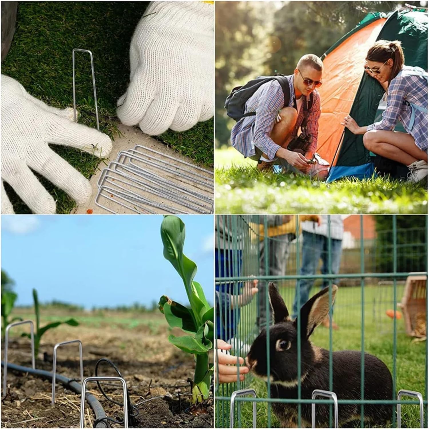 200Pcs Garden Stakes Staples + 200Pcs Gasket, 6 Inch Lawn Landscape Staples 11 Gauge U Shaped Galvanized Landscape