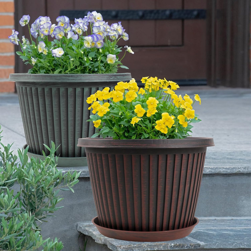 Large-Planter-Indoor-Outdoor Plant Pots, 12 inch 4 Pack Plastic Flower Pots with Saucer And Drainage Holes, Modern