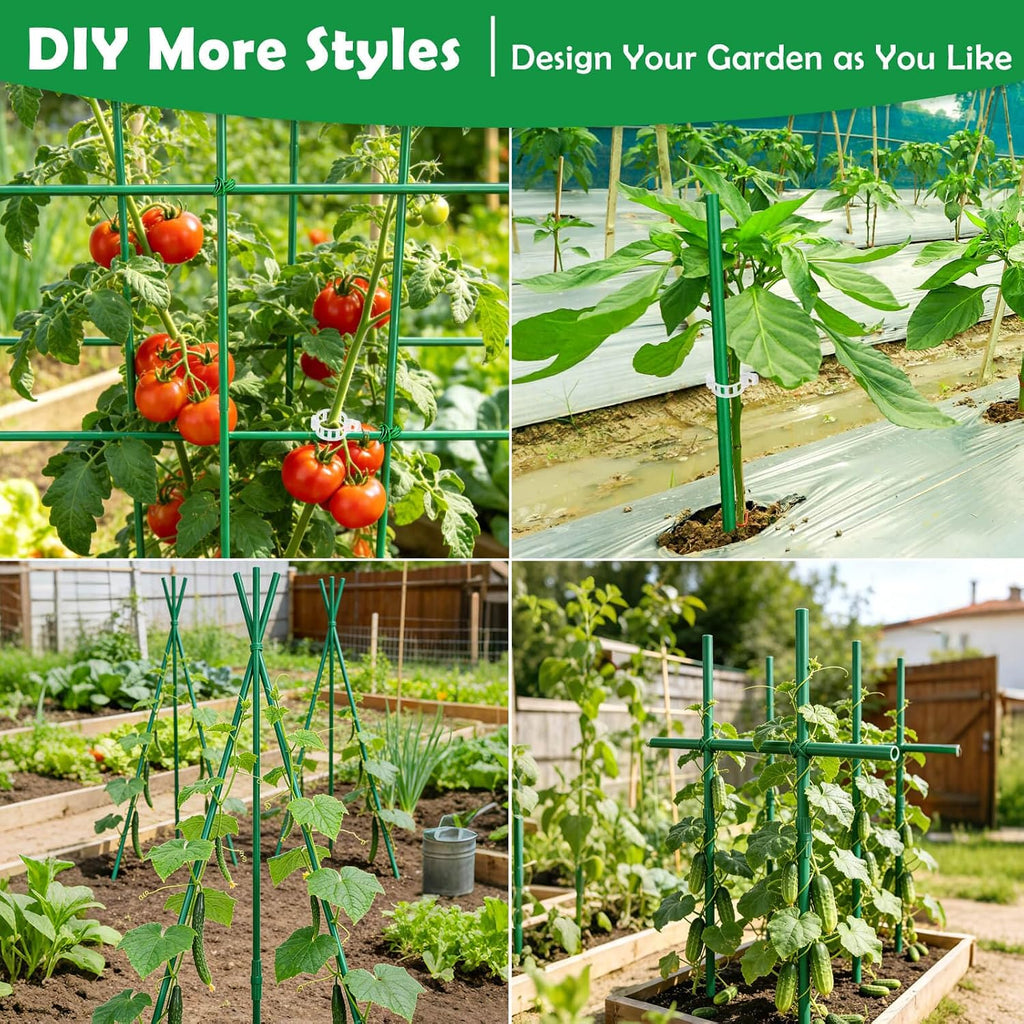 287 PCS Garden Stakes, Fiberglass Tomato Stakes, Garden Sticks | 90 Sets DIY 4ft, 5ft, 6ft, 7ft Plant Stakes with