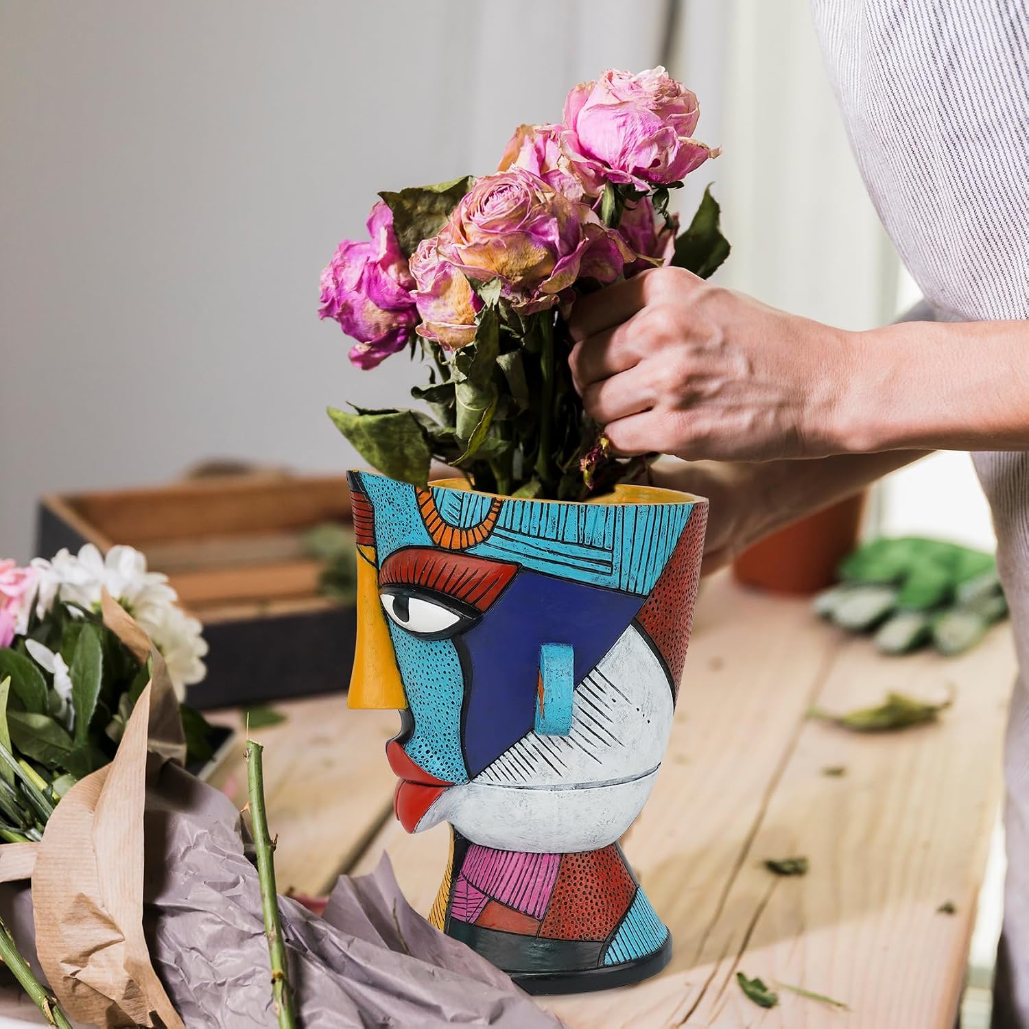 Face Planters for Indoor Plants Unique Abstract Face Planter Pots | 7.8 Inch Fun Pots for Plants Picasso Abstract