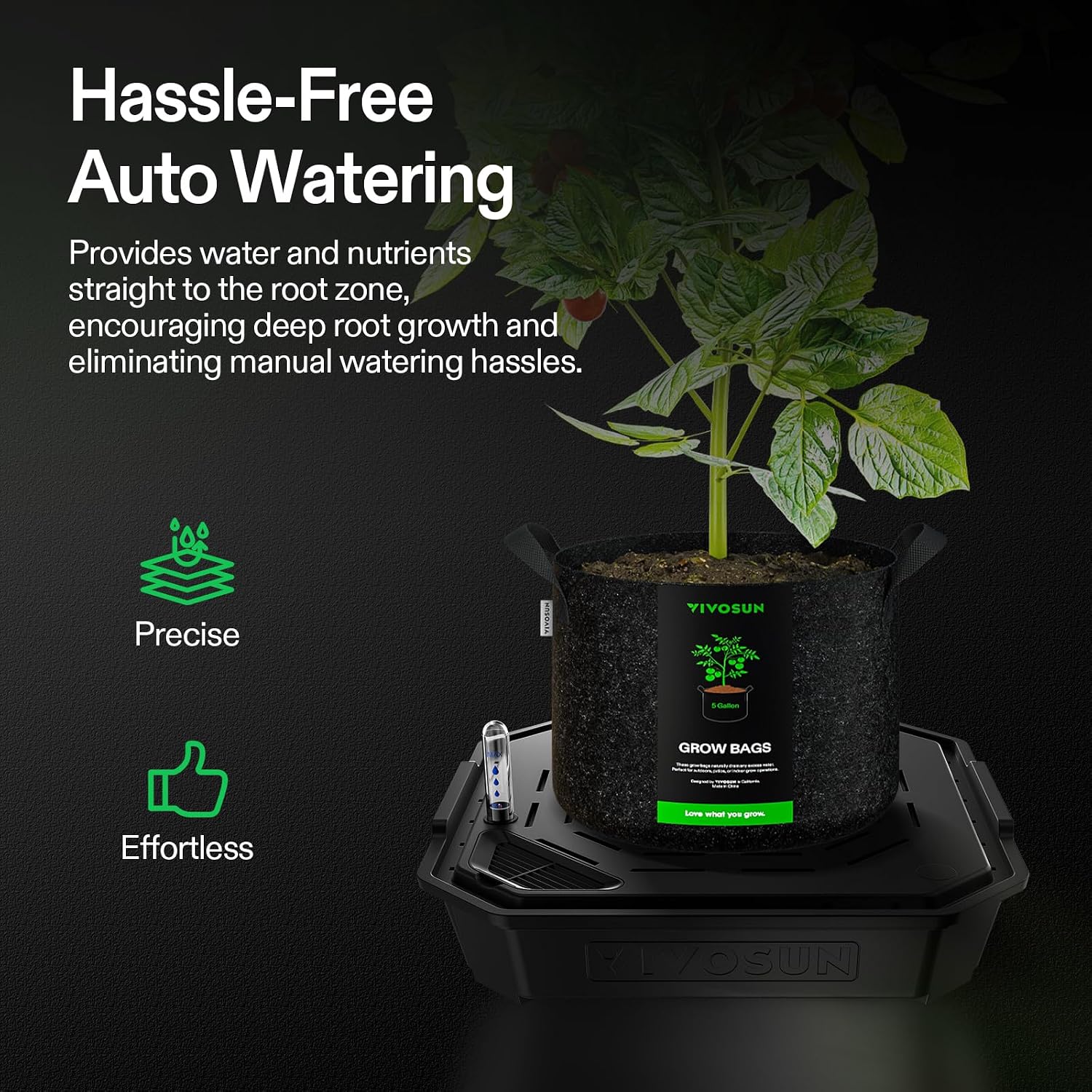 VIVOSUN 4-Pack FlexFeed Self-Watering Pots, Auto Irrigation Fabric Pot Base | Water Meter & Maintenance Window, for Use