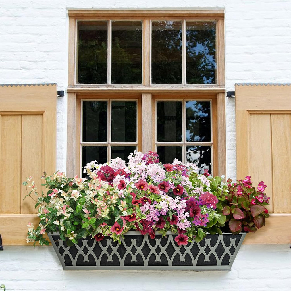 4 Pack 24 Inch Window Boxes Planters Railing Planter Box with Adjustable Brackets & Non-Woven Fabric Plant Grow Bags