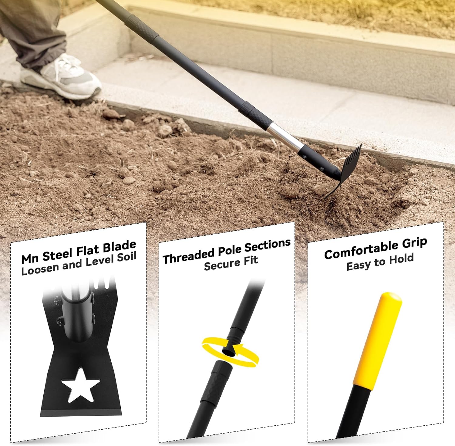 2-in-1 Weed Rake and Garden Hoe, 68" Weed Puller Tool with Long Handle, Manual Weeds Remover, Heavy Duty Stand Up