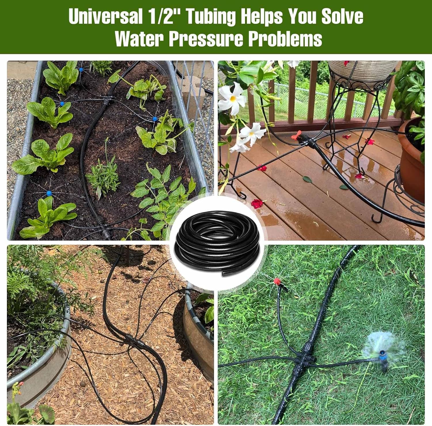 100FT 1/2 Inch Drip Irrigation Tubing with 10 Pack 1/2" to 1/4" Drip Irrigation Fittings, Drip Line Hose & Push-to-Fit