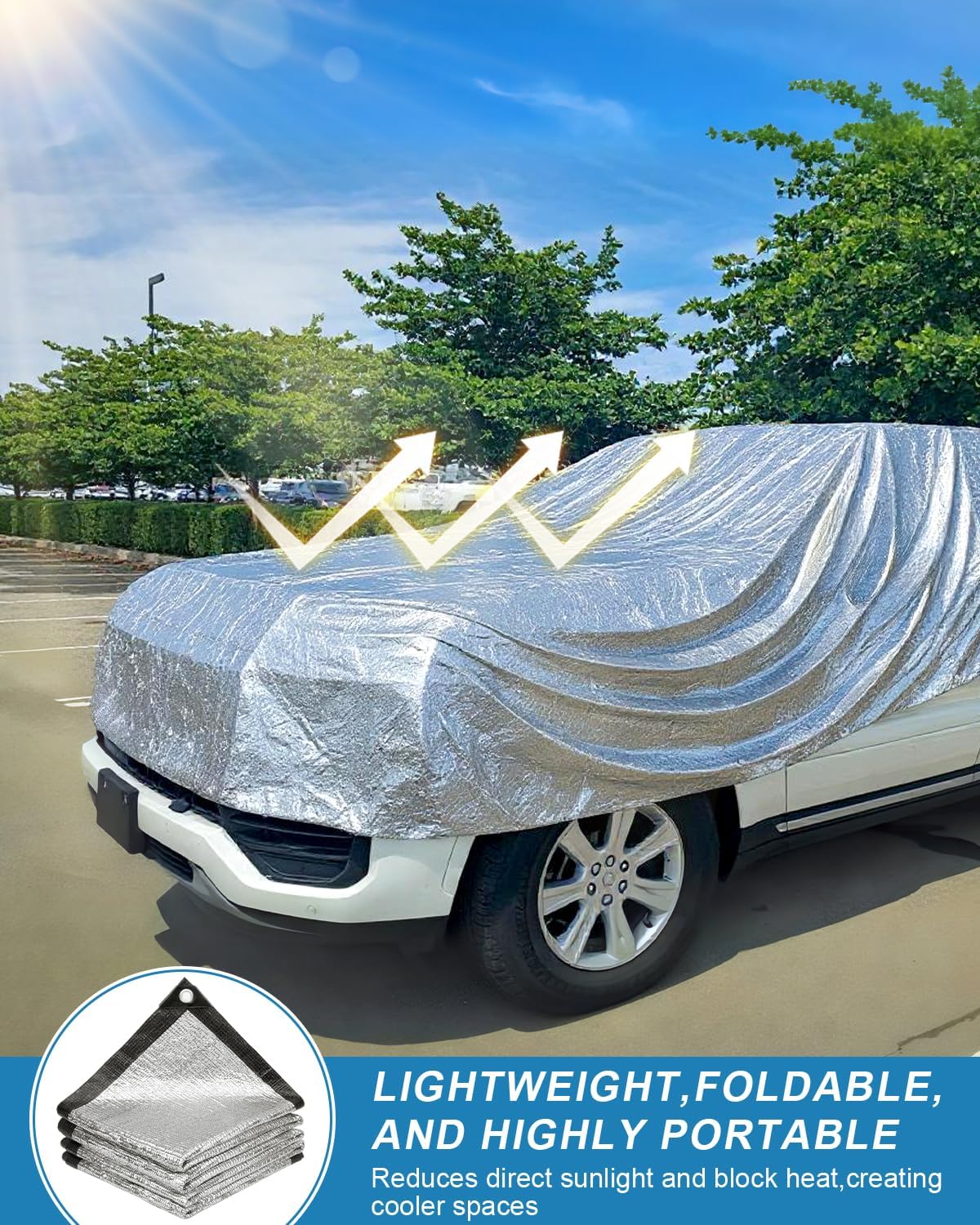 Cool Area 99% Aluminum Sun Shade Cloth 10x20FT Reflective Silver Tarp Fabric with Grommets for Greenhouse, Car, Garden