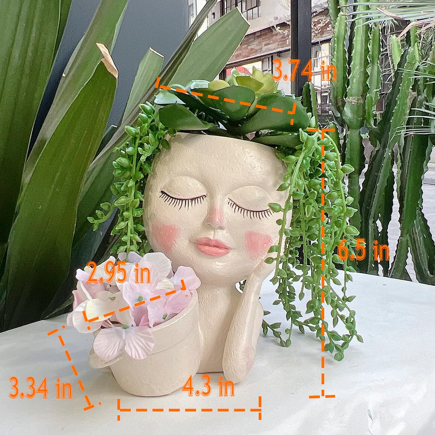 Face Planter Pot, Double Flower Pots Resin with Drainage Hole | Waterproof Paper Decorative Flowers for Garden Home