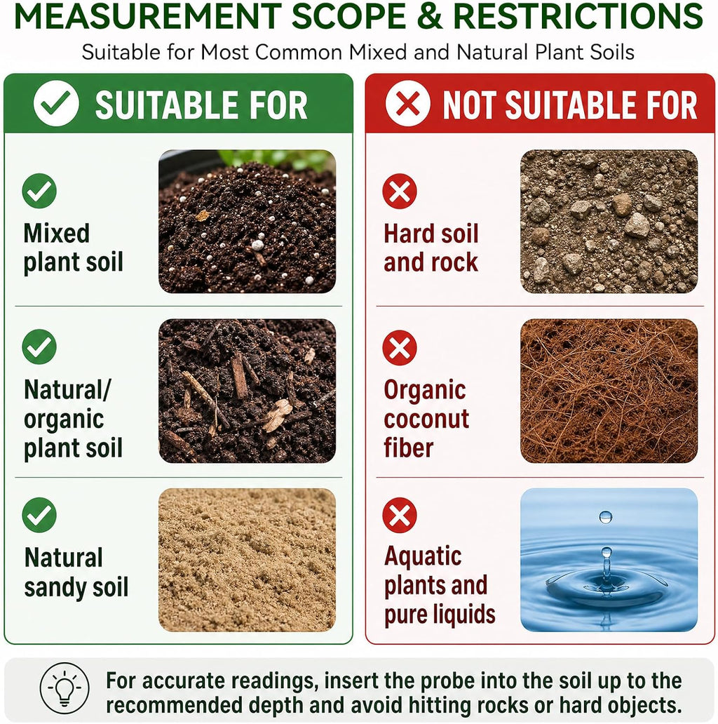 Soil Test Kit, 6-in-1 Soil Moisture Meter, PH/Sunlight/Soil Moisture/Fertility Monitor Indicator Sensor with 4