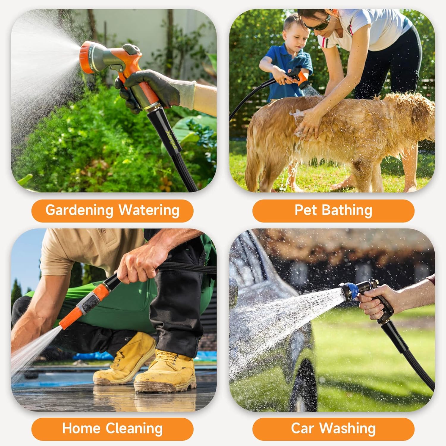 Garden Hose 50Ft, Flexible Lightweight Water Hose, Brass Fittings, Black | Double latex core, leak-proof, no kink