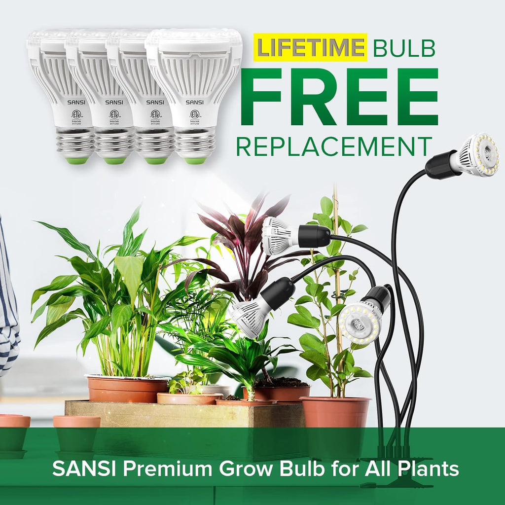 SANSI LED Grow Lights for Indoor Plants, 600W Full Spectrum Gooseneck Clamp | Grow Lamp, 40W Power Plant Light with