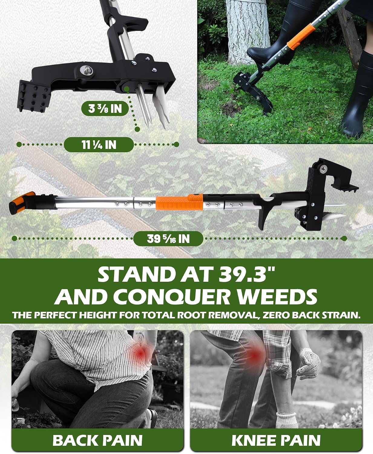 Stand Up Weed Puller Tool with Telescopic Hand Saw - 3-in-1 Long Handle Weed Remover Kit for Weeding, Pruning &