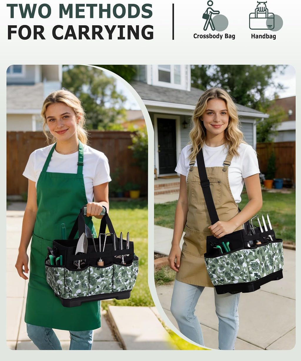 Marscamd Garden Tool Bag with Hard Bottom, Garden Tote with Shoulder Strap | Multiple Pockets, No Accessories Included