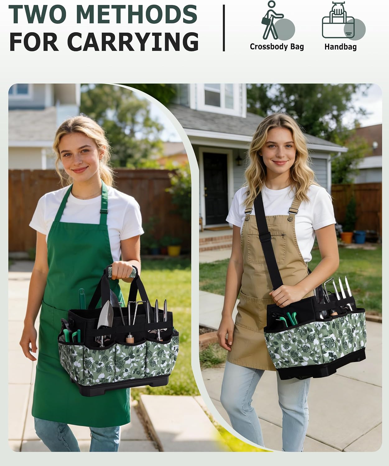 Marscamd Garden Tool Bag with Hard Bottom, Garden Tote with Shoulder Strap | Multiple Pockets, No Accessories Included