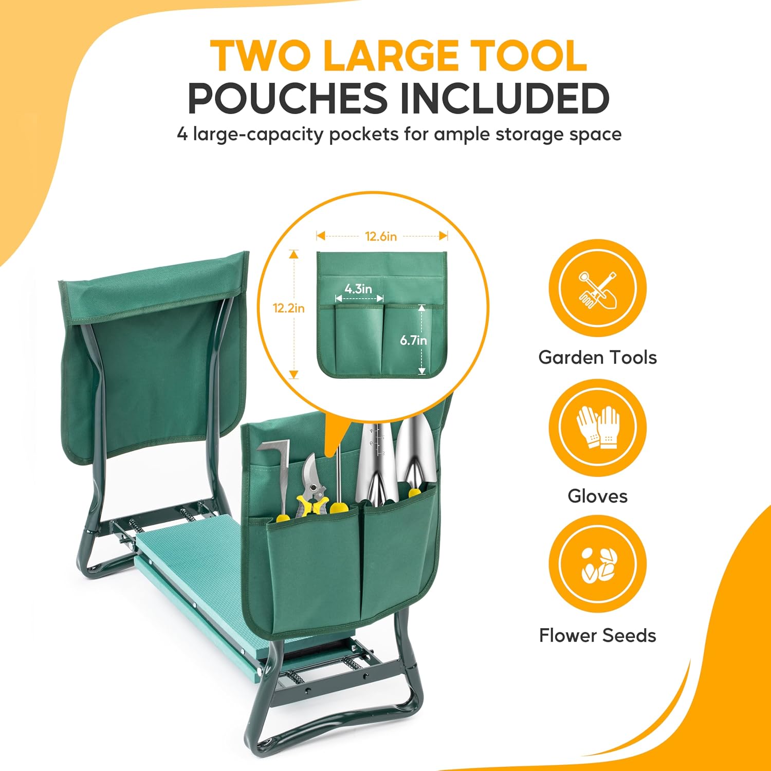 Simple Deluxe Garden Kneeler and Seat, Foldable Kneeling Stool with Thicker EVA Foam Pad, Heavy Duty Bench with Tool