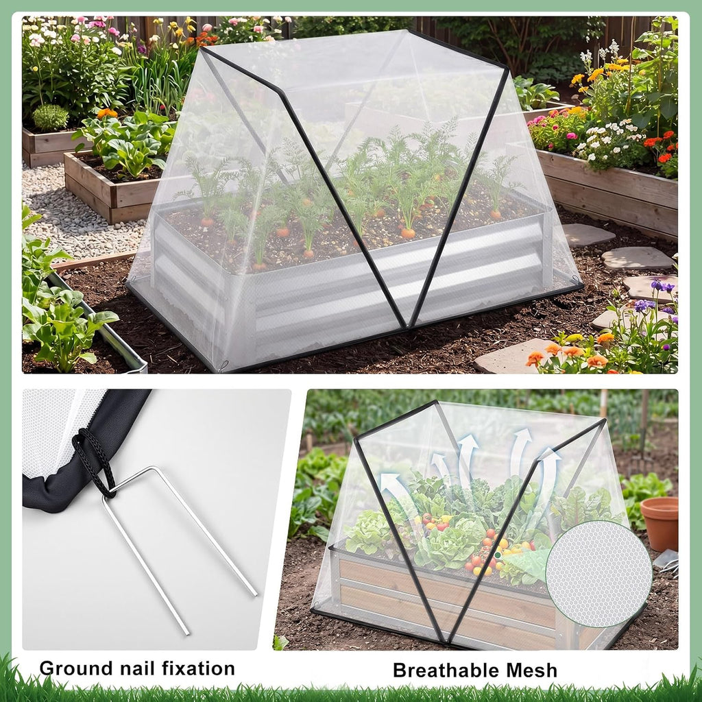 2 Pack Foldable Garden Bed Covers for Raised Beds, 55.1 x 27.6 x 23.62 in Mesh Plant Protector Net for 4 x 2 ft Beds