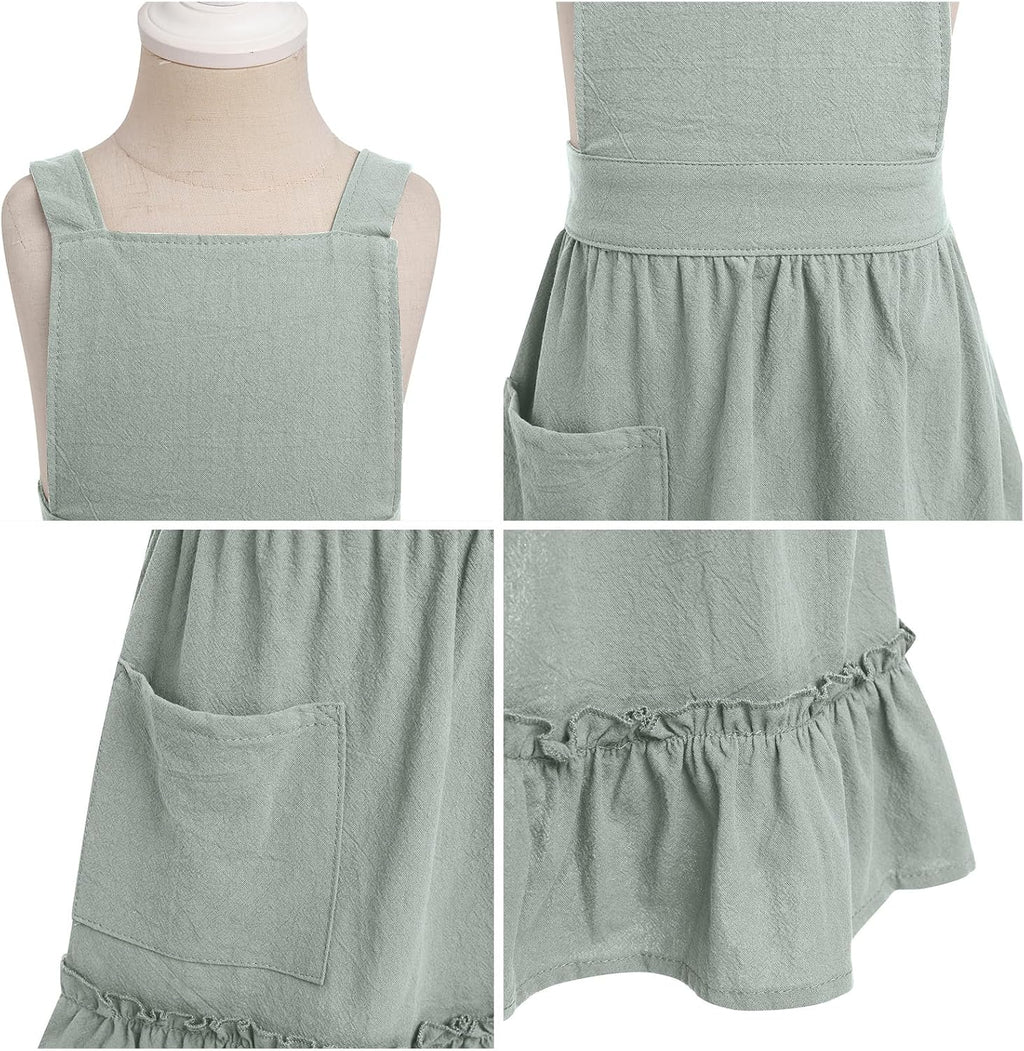 ODIZLI Frill Apron for Women Cotton Cross Back Vintage Ruffle Apron for Garden Cooking Aprons